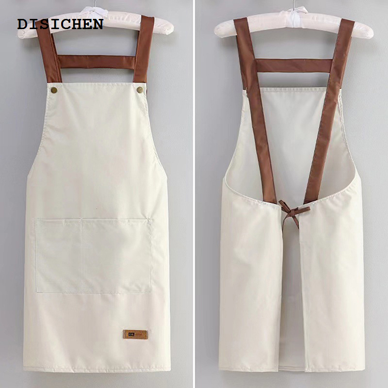 DISICHEN Original Perfessional Kitchen Apron Women Waterproof Fashion Apron with Pockets Women Taller Waiter Apron Chef Work Uniform