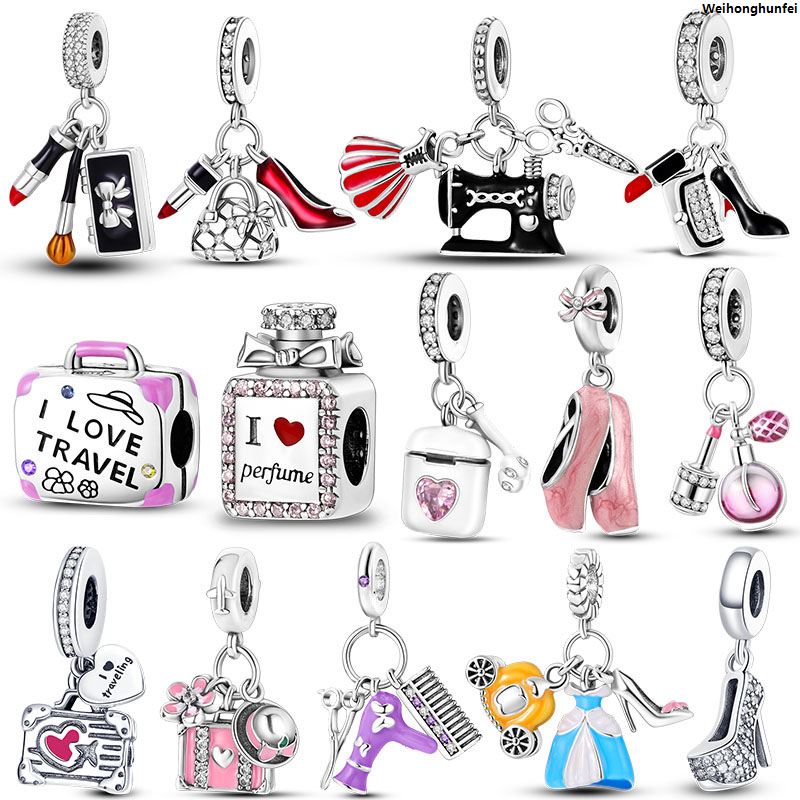 WeihonghunfeiSales promotion Silver Plated Lipstick High Heels Charms For Lady Pendant Fit Original Pandora Bracelet DIY Ornament