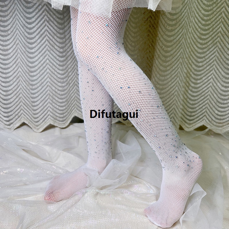 Difutagui 2-13Y Kids Girls Summer Tights Baby Glitter Rhinestone Fishnet Fashion Pantyhose Children Breathable Mesh Stockings Summer