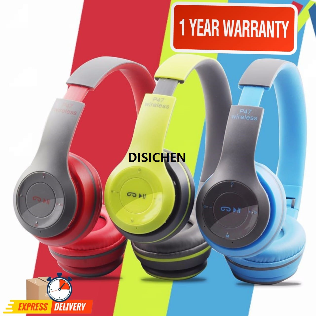 DISICHEN Bluetooth Headset 5.0 P47 Stereo Headphone Bluetooth Earphones Music Headset with Mic Bargain price