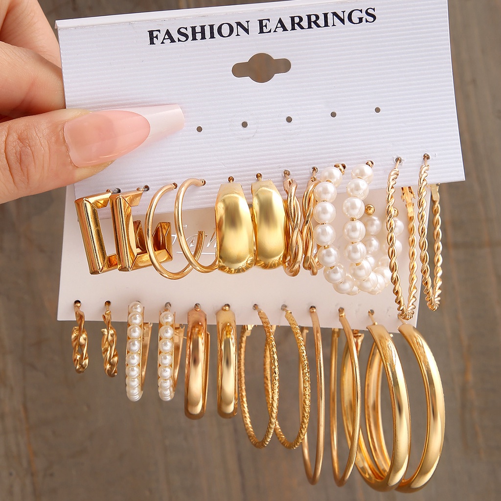 Enacolor 24Pcs Korean Retro Golden Metal Dangle Earrings Set for Jewelry Accessories Gifts Bles Online DZ-23B-22