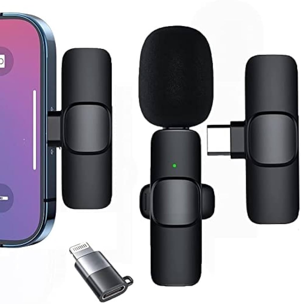 K8 Wireless Microphone, Digital Mini Portable Recording Clip Mic with Receiver for All Type-C Lightning Mobile Phones Camera Laptop for Vlogging YouTube Online Class, Zoom Call