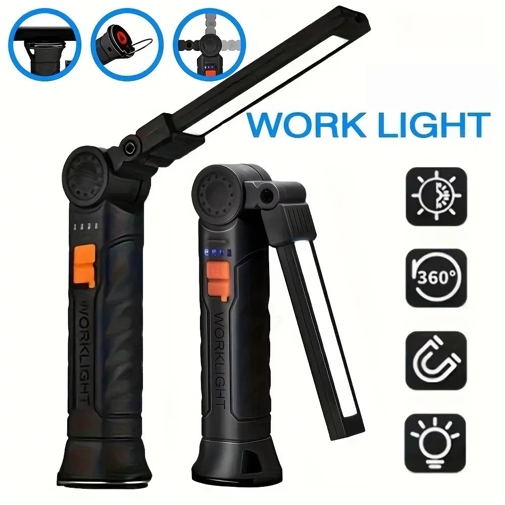 High Quality COB LED Flashlight Rechargeable with Magnet & Hook Work Light Strong Light Waterproof Handheld Searchlight Night Work Outdoor