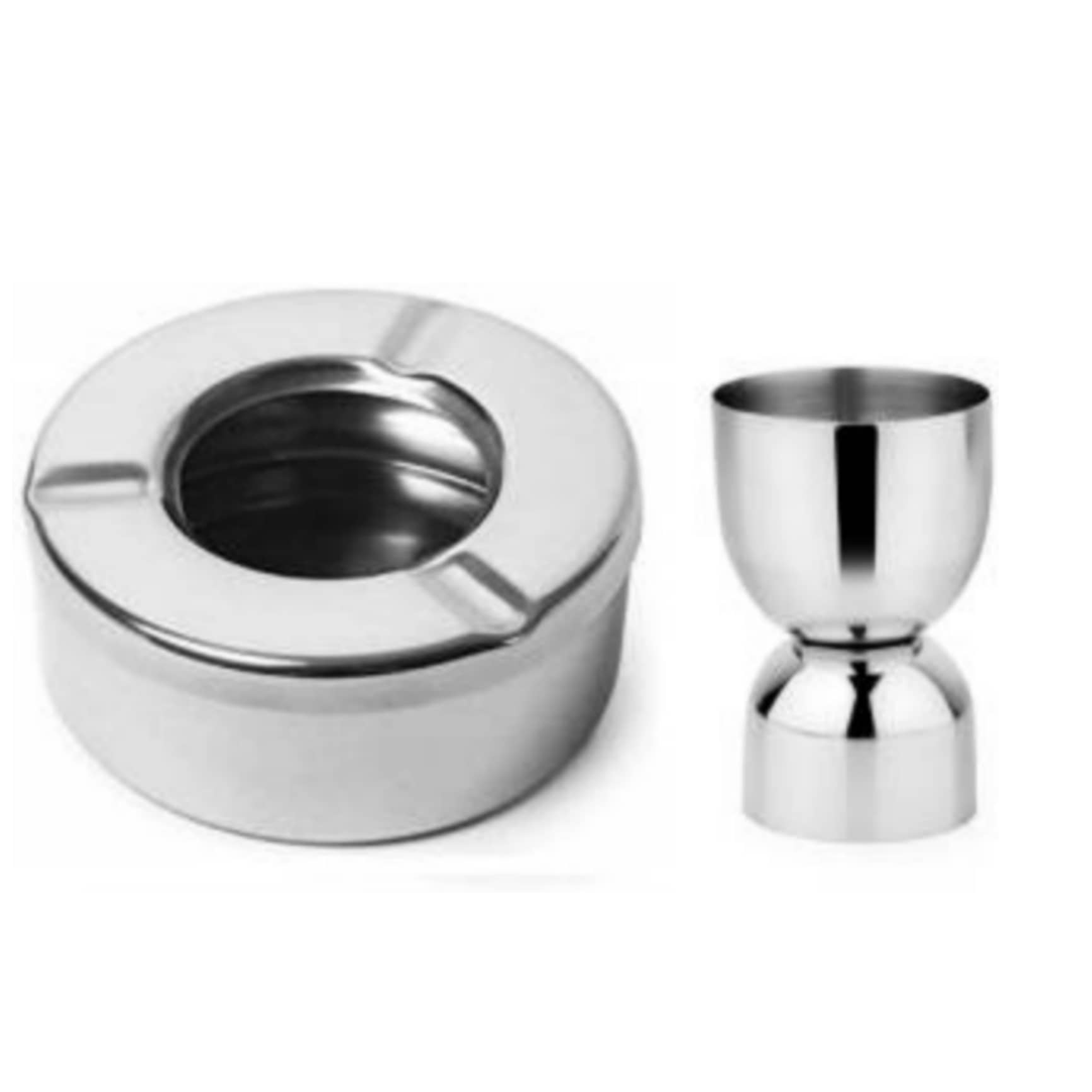 2 PCs Combo Ashtray Ash tray Jigger Steel Peg Measure Vodka Drink Wine Glass Shot Glass 2 - Piece Bar Set (Stainless Steel)