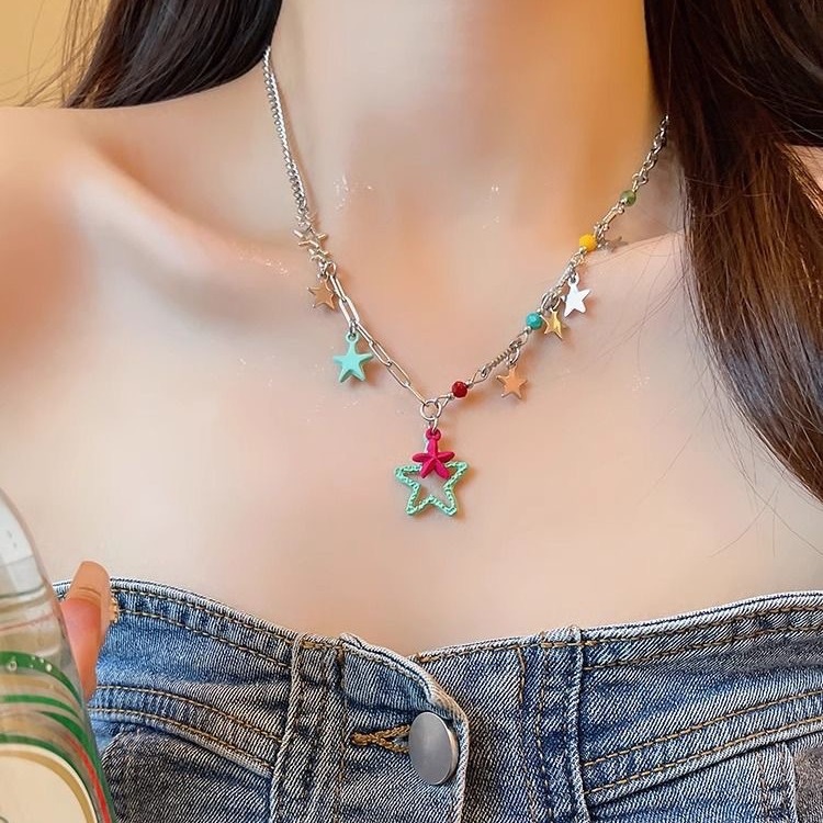【New Arrivals】Five-pointed Star Pendant Long Necklace Female Niche Design High-grade Retro Starfish Ocean Accessories Sweet Cool Spice Girls Ins