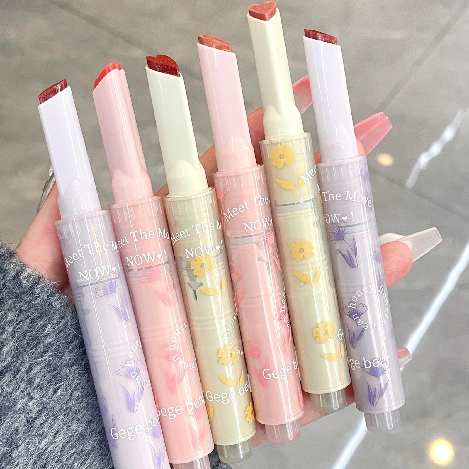 GEGE BEAR Pack Of 6 Lip Gloss Glass Lip Boxed Mirror Lipstick Lip Products Flower Language Sweet Lipstick For Girls Women GX1030