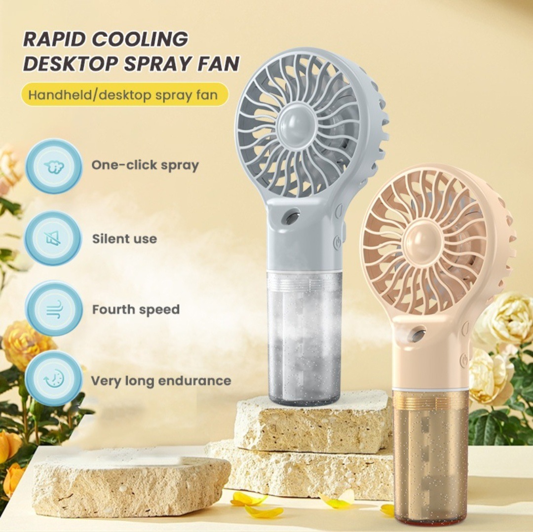 2 in 1 Portable Mini Humidity Fan With Water Humidity Noiseless Hand Fan Lightweight Portable Handheld Cooling Fan USB Rechargeable Fan