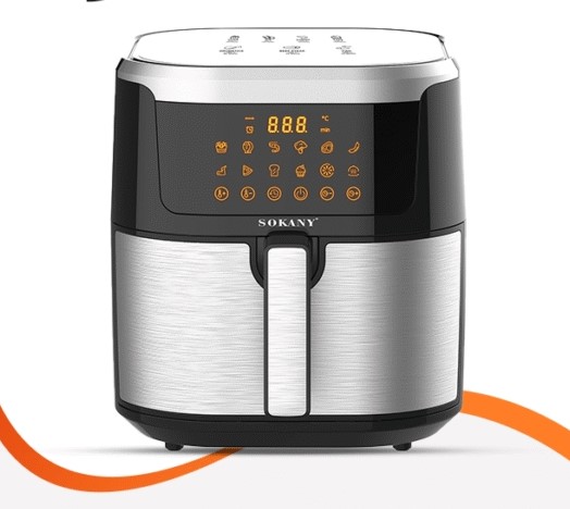Sokany Air Fryer, Digital Screen, 8.8 Liters, 2000 Watt, Silver - SK-10037 with Adjustable Temperature and Overheating Protection