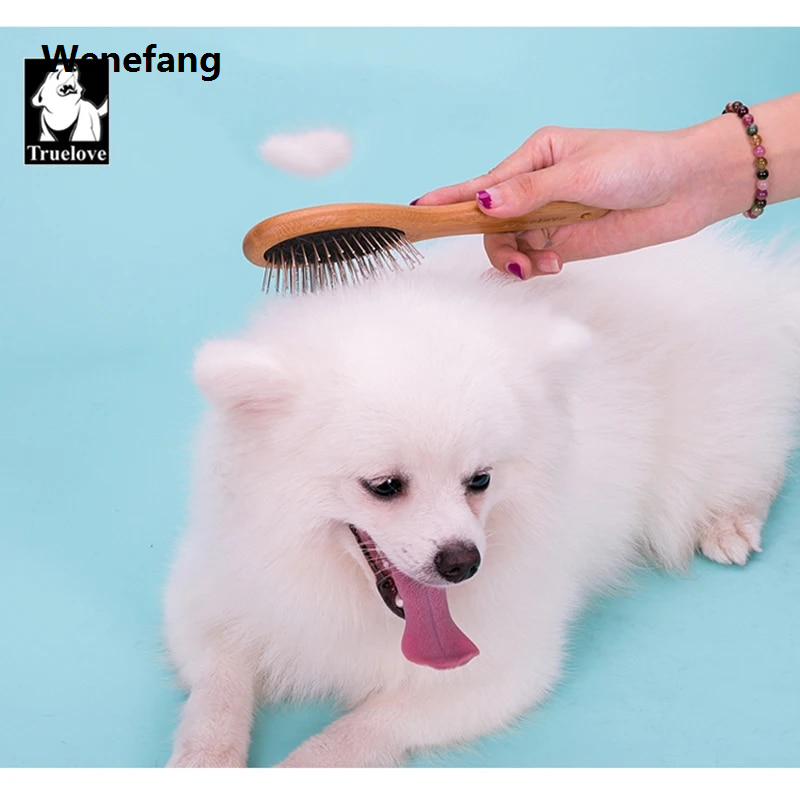 Wenefang Truelove Pet Round Comb Bamboo Wood Handle in Cat and Dog Hair Remover Brush Fur Small Medium Large Grooming Gifts TLK19131