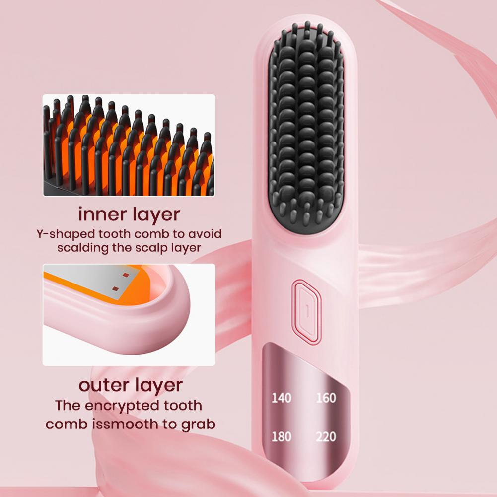 Hair Straightener Brush Fast Heating Cordless Negative Ions Hot Brush Electric Fluffy Curly Hair Styling Detangling Comb