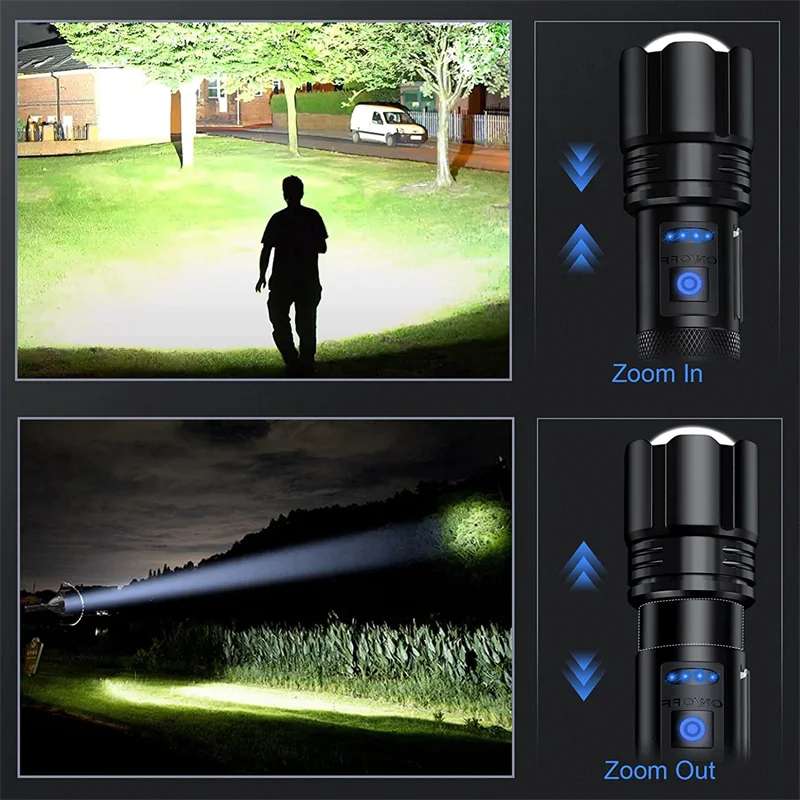 【2025 Version】 Super Powerful LED Flashlight White Laser XHP70 Rechargeable Torch High Power Flashlights COB Light Tactical Waterproof Lantern