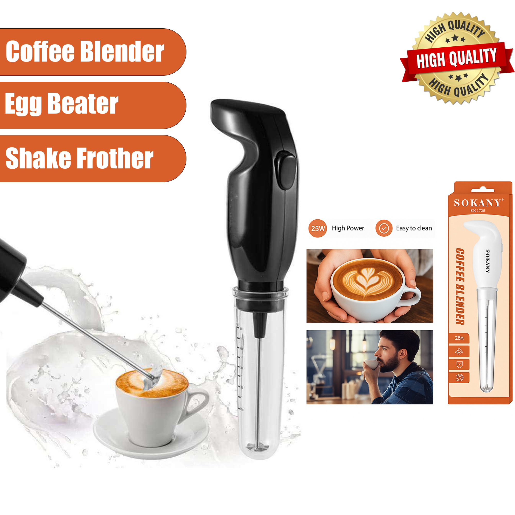 Sokany Mini Electric Milk Frother & Egg Beater | Variable-Speed Handheld Whisk Mixer for Coffee, Latte & Baking