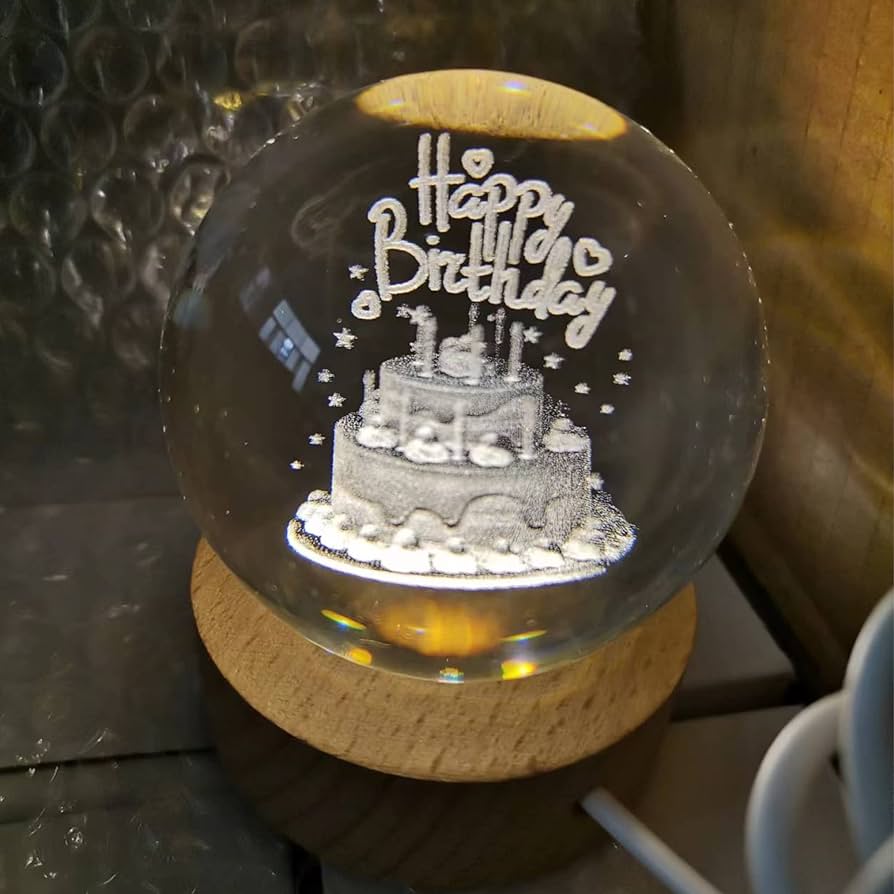 3d crystal Ball Happy Birthday-4cm