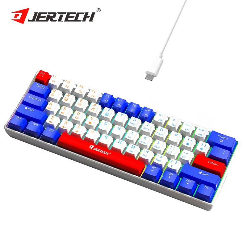 JERTECH JK540 Custom White Arabic Mini Split Gamer 60 Percent Keyboard Red Switch Wired RGB Gaming Mechanical Keyboard