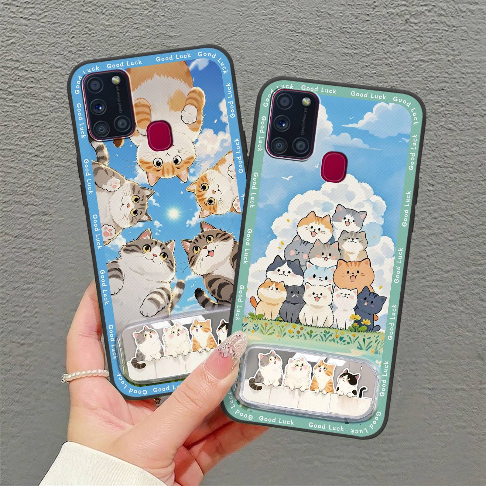 Anti-knock Embroidery Phone Case For Samsung Galaxy F62/M62/SM-E625F Mirror Waterproof Makeup Mirror Full wrap 3D Plush