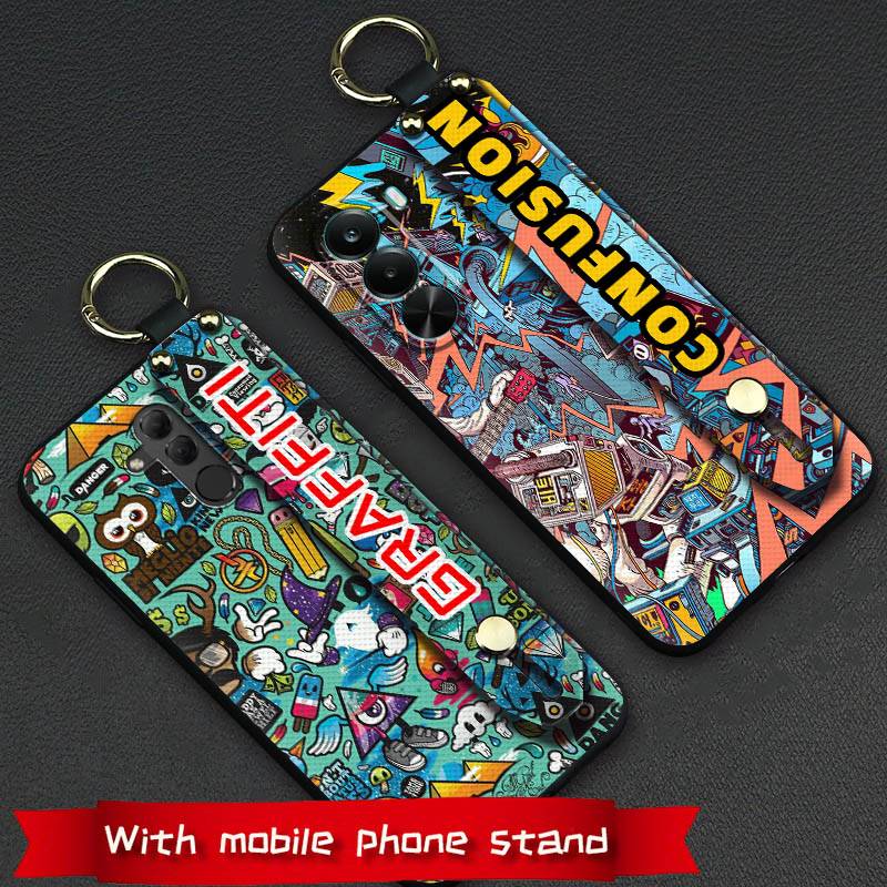 Fashion Design Anti-knock Phone Case For Realme P4X 5G Kickstand Durable Wristband Graffiti Ring Wrist Strap Shockproof