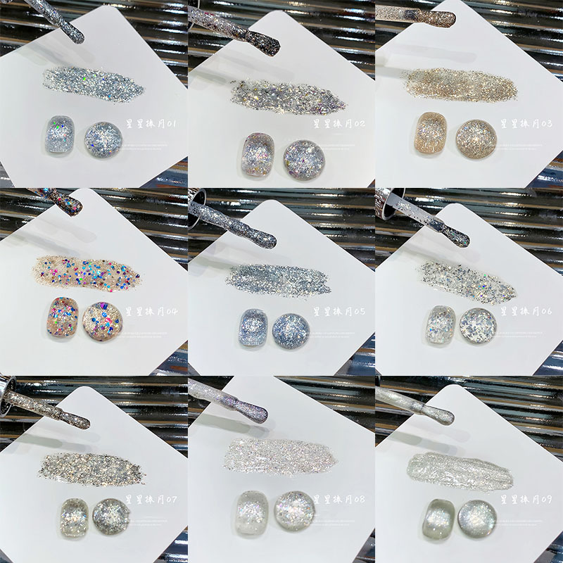 Internet celebrity platinum diamond star moon nail polish glue 2024 new flash white sequins nail salon special