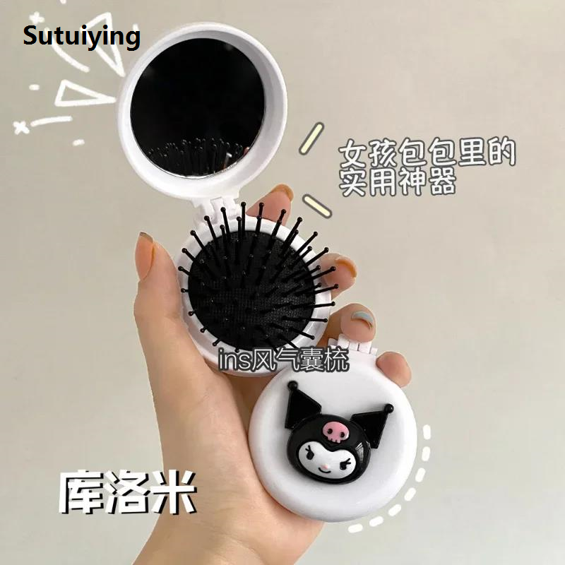 Sutuiying Sanrio Makeup Mirror Hello Kitty Kuromi My Melody Folding Airbag High Quality Comb for Women Portable Mirror Air Cushion Comb Girls Gift