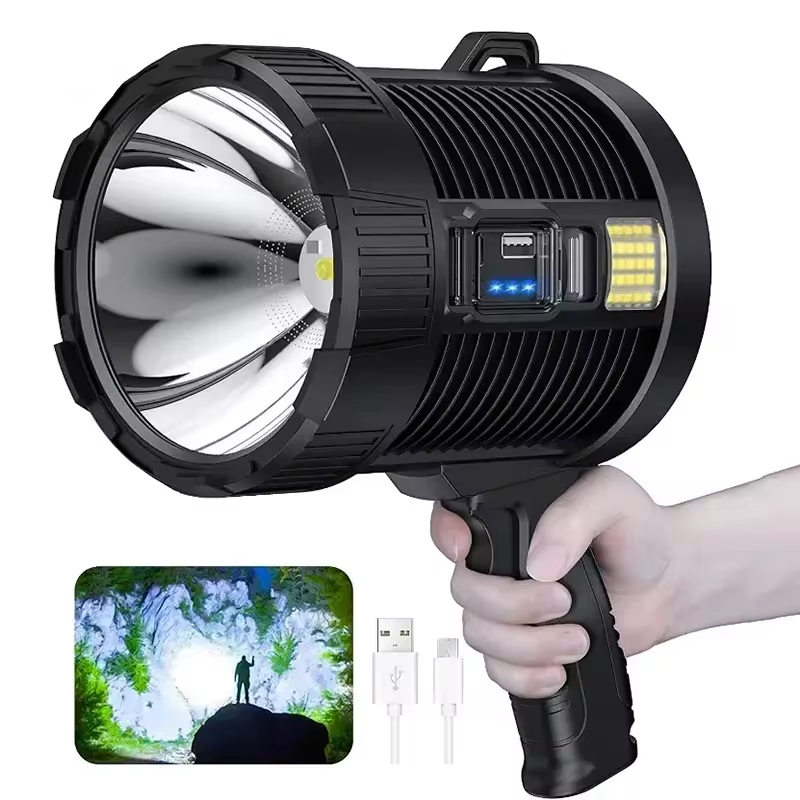 Fashion Rechargeable Spotlight XP70 Super Led Spot Lights Handheld Large Flashlight Super Bright Outdoor Solar Spotlights Searchlight