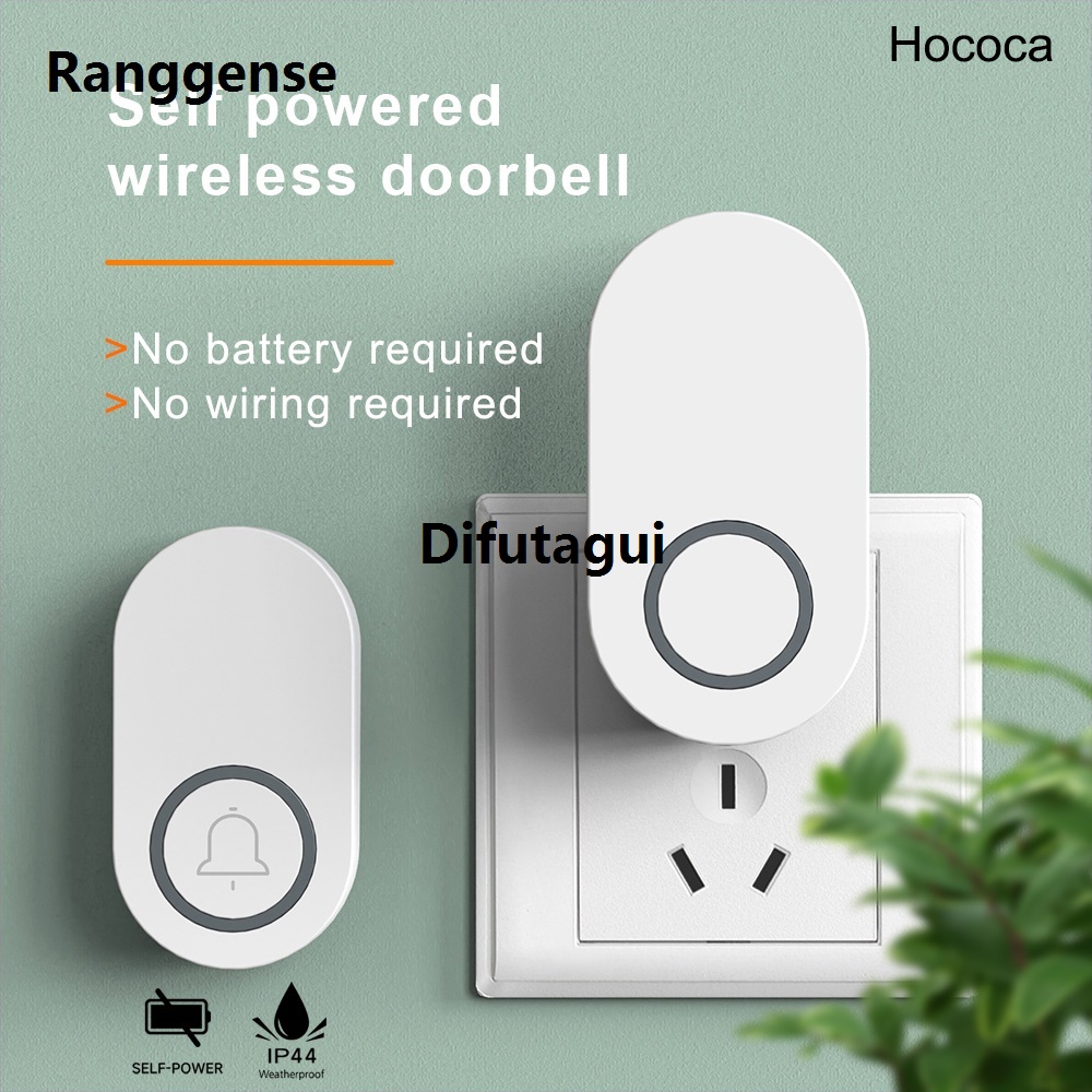 Ranggense New style Newest Household High Volume Self Powered Wireless Doorbell US/EU/UK Plug Battery Free 60 Songs Waterproof Kinetic Door Bell
