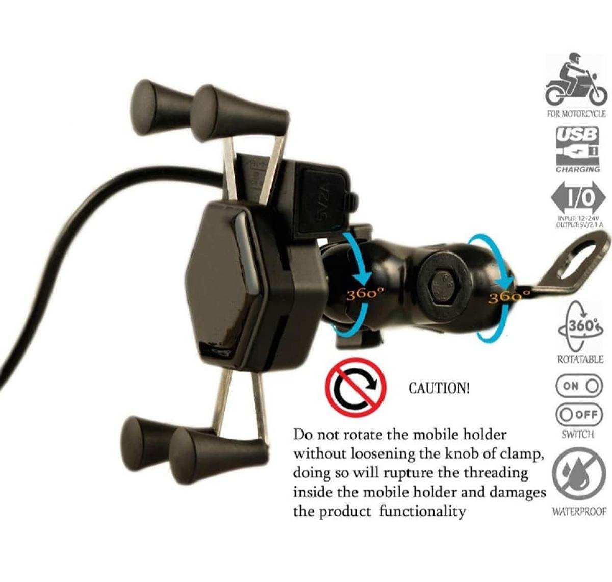 Anti-Shake Universal Rotation Mobile Phone Mount Holder USB Charge for Scooter,Bicycle,Motorbike,Mountain Bike,Fitting All handlebars