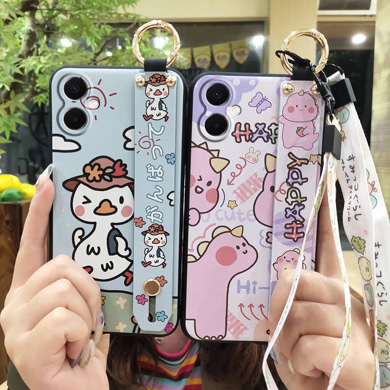 Anti-knock Cute Phone Case For Samsung Galaxy A06 5G/SM-A066B Cartoon Durable Waterproof Anti-dust Lanyard Wrist Strap