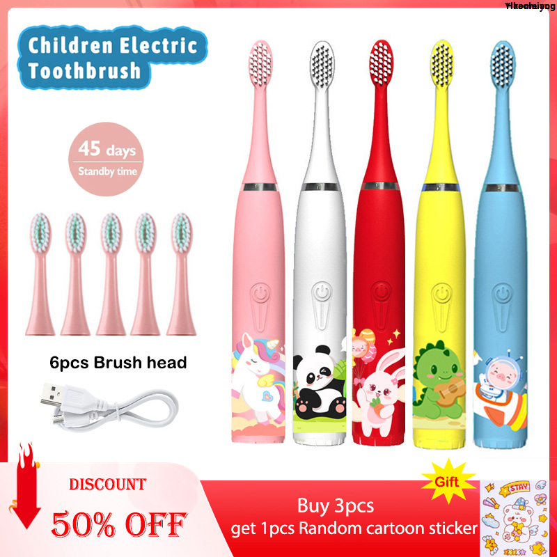Wenefang Sonic Electric Toothbrush For Kids Cartoon Colorful IPX7 Waterproof New With Replacement Heads Cleaning Automatic Rechargeable Brush