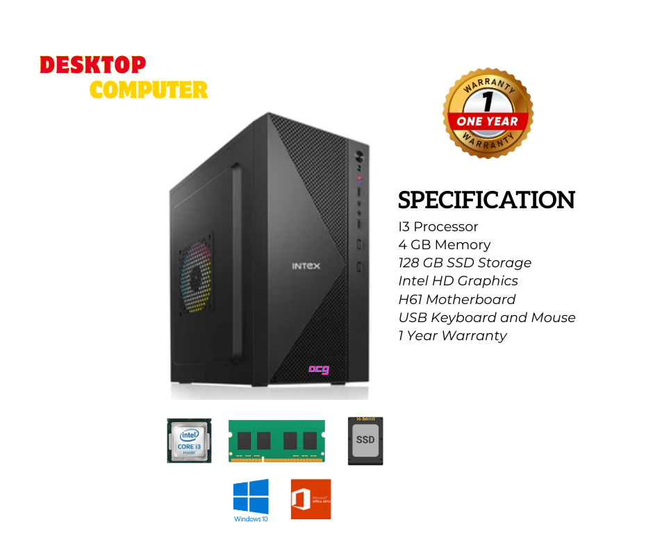 Computer Set Assemble Desktop PC Set with Monitor Intel Core I3 Processor