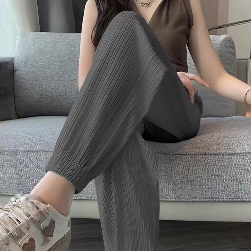 Ice Silk Casual Wide Leg Harem Pants Trousers Solid Elastiic Waiist Women Clothing Sweet Streetweat Summer Ankle-Length Pants New Bles Online DZ-23A-21