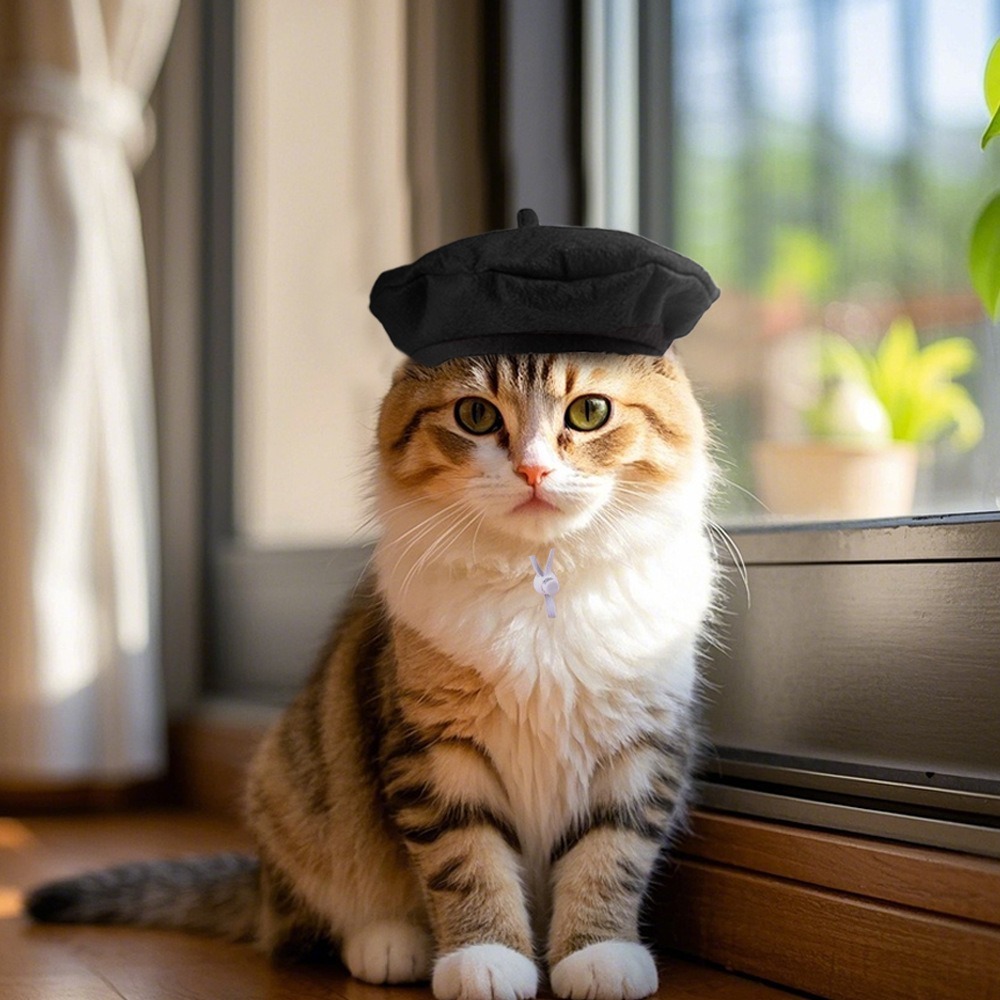 Durable Cute Cat Beret Hat Fashionable Breathable Cat Dog Caps Comfortable Red Black Cat Sunscreen Hat Outdoor Indoor