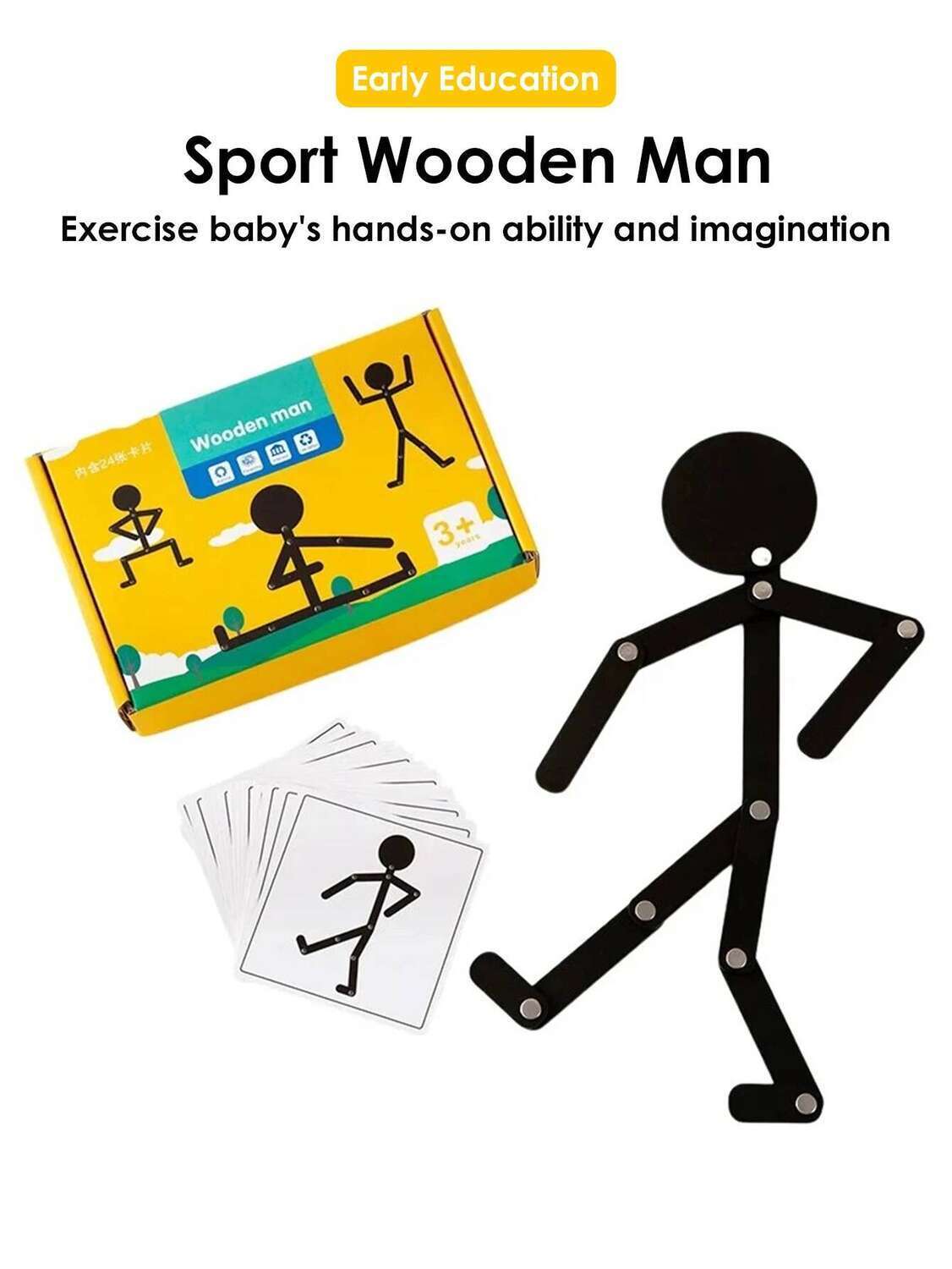 Montessori Educational Wooden Stick Men Puzzle Game Kids Hand Skill Fine Motor Training Assemble Toys For Baby Imagination