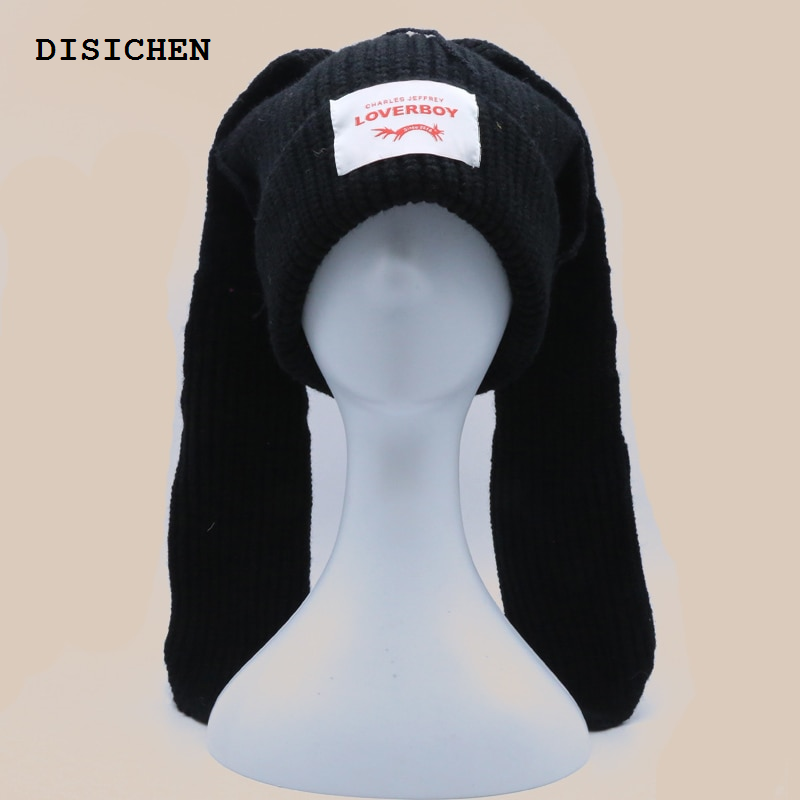 DISICHEN Portable 2023 new Long Ear Hat Skullies Beanie Cute Bunny Hat Rabbit Ears Hats Crochet Knitted Hat For Women Winter Warm Hats Caps