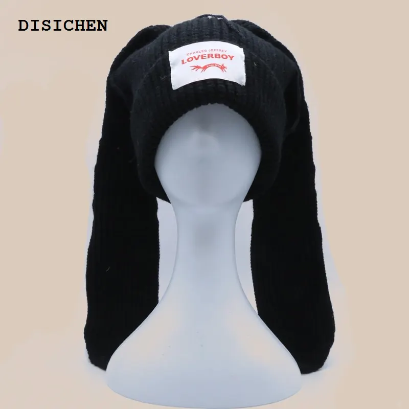 DISICHEN Portable 2023 new Long Ear Hat Skullies Beanie Cute Bunny Hat Rabbit Ears Hats Crochet Knitted Hat For Women Winter Warm Hats Caps