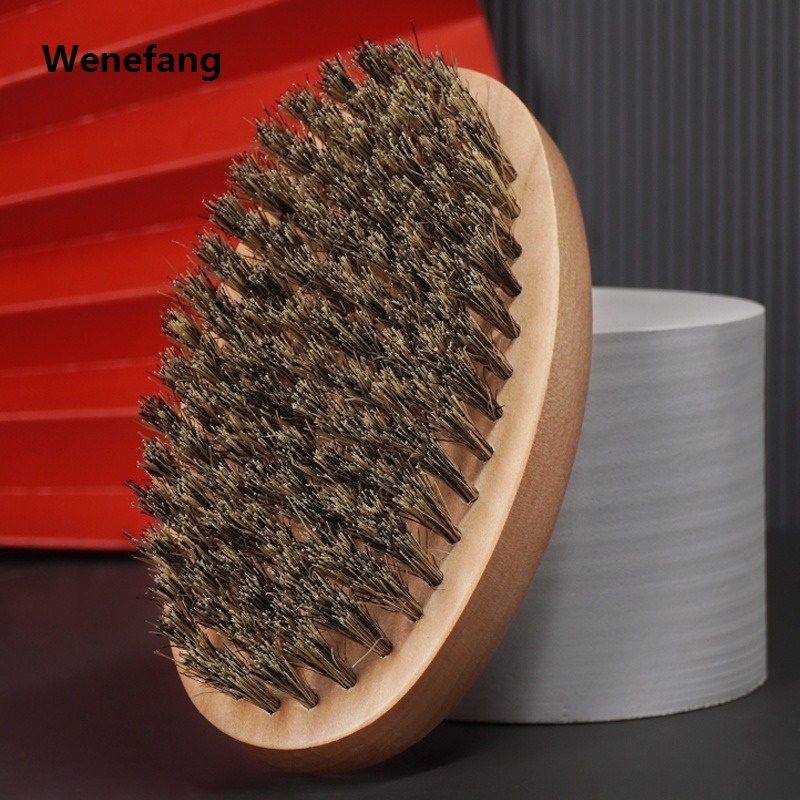Wenefang Natural Beech Wood Facial Hair Cleaning Brush Hair Styling Comb Shaving Tools Mustache Comb Boar Bristle Beard Brush for Men