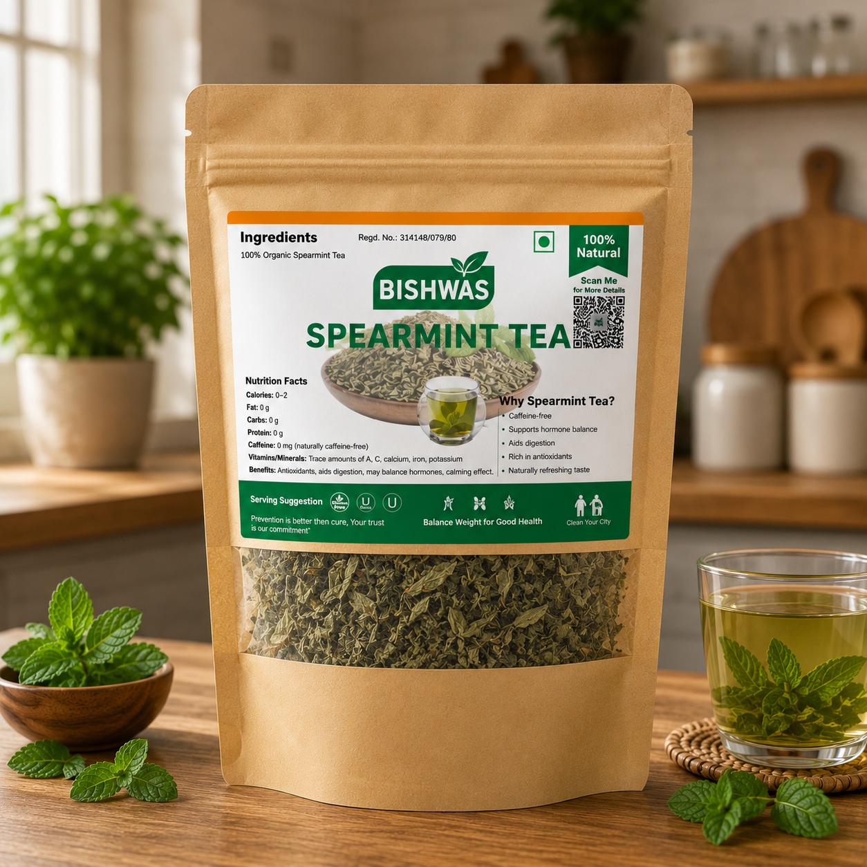 Spearmint Tea is a refreshing herbal tea made from the leaves of the spearmint plant (Mentha spicata 25 gm