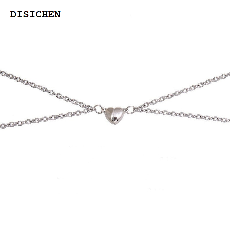 DISICHEN New 2023 New Creative 2pcs Magnetic Couple Necklace Women Men Love for Long Distance Girlfriend Metal Link Chain Pendant Necklace