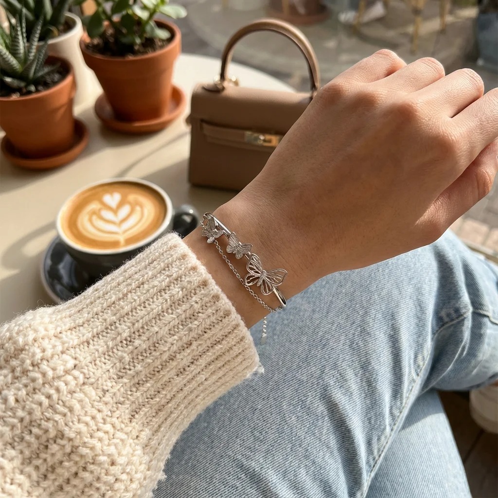 1 Piece 2 Layer Butterfly Bracelet for Women | Gold Plated Adjustable Double Layer Stainless Steel Bracelet | Non-Tarnish Elegant Fashion Jewelry Gift