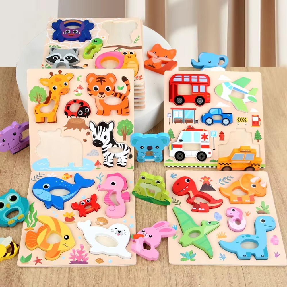 New 3D Wooden Puzzles Safe Cute Animal Series Intelligence Puzzle Toys Portable Cartoon Animals Puzzles Children Educational Toys