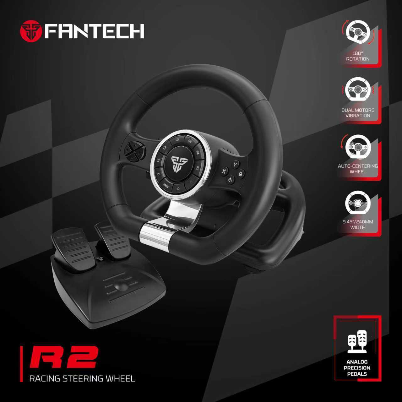 Fantech R2 Racing Steering Wheel Dual Motor Vibration PC Driving Wheel