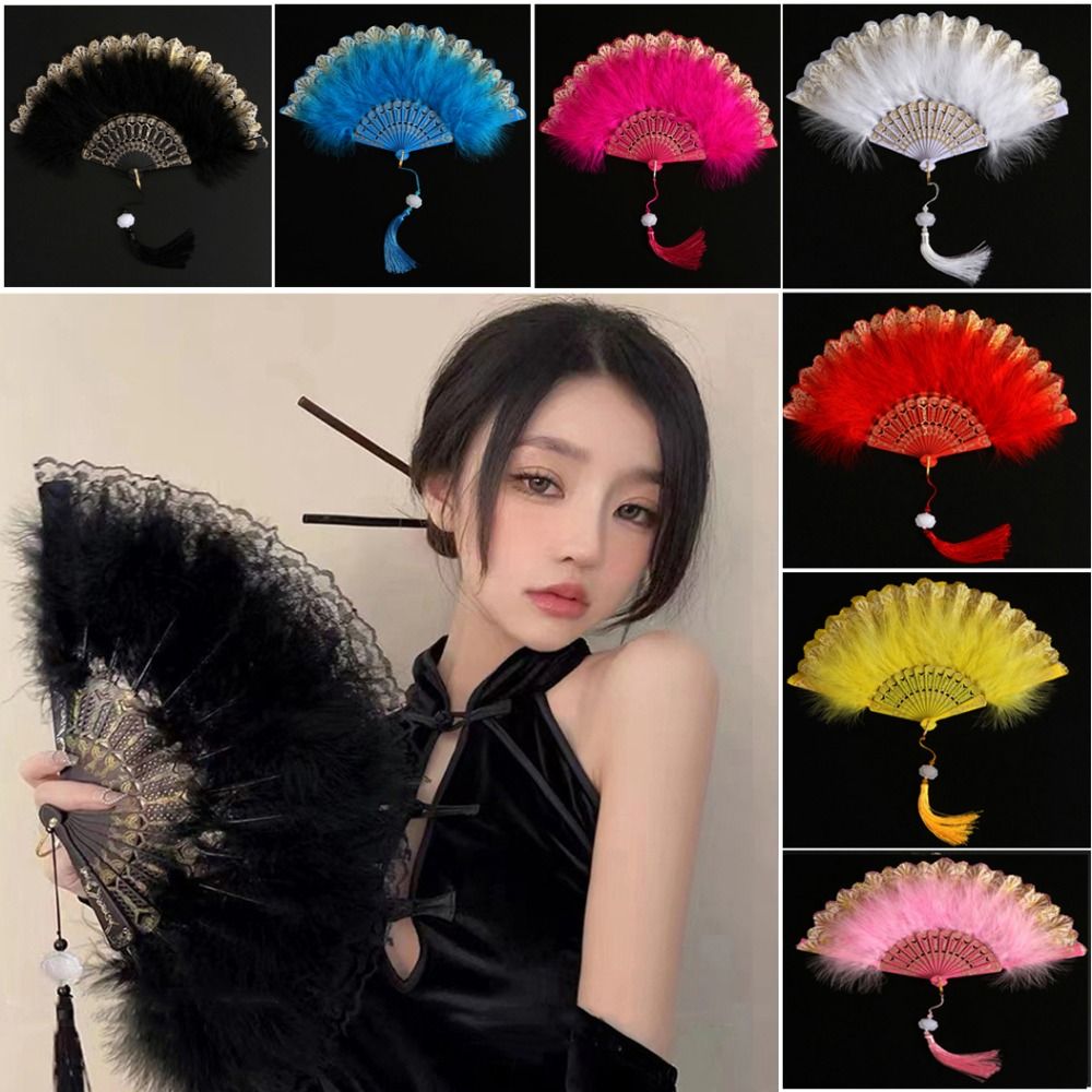 High Quality Chinese Ancient Style Foldable Cheongsam Hand Fan with Plastic Fan Bone Colorful Lace Folding Fan Dance Wedding Decoration Vintage Retro Classical Handheld Dance Fan Fairy Style Girls