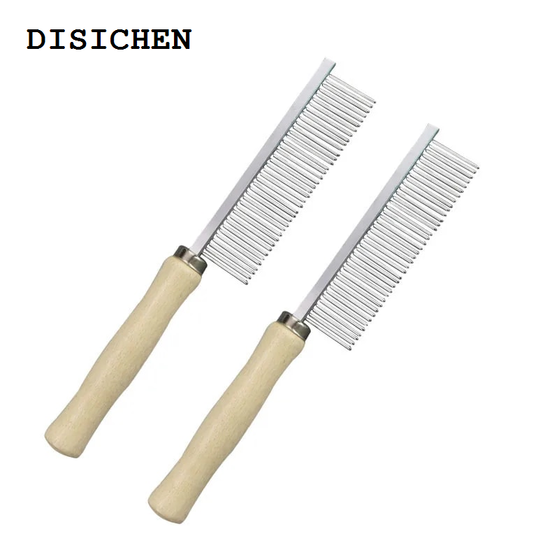 DISICHEN Portable Pet Hair Grooming Accessories Wooden Handle Cat Dog Hair Comb Stainless Steel Pet Massage Hair Trimmer Comb Easy Cleaning Brush