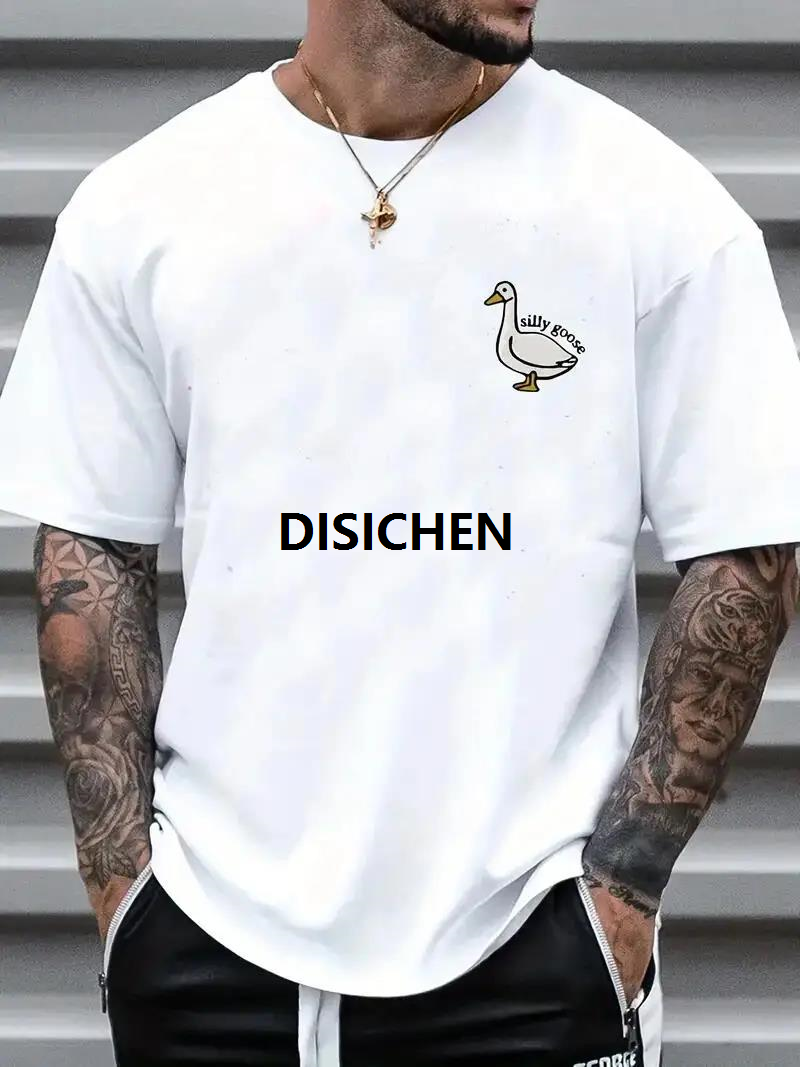 DISICHEN Silly Goose Print, Men's Graphic Design Crew Neck T-shirt, Casual Comfy Tees Tshirts for , Men's Clothing Tops