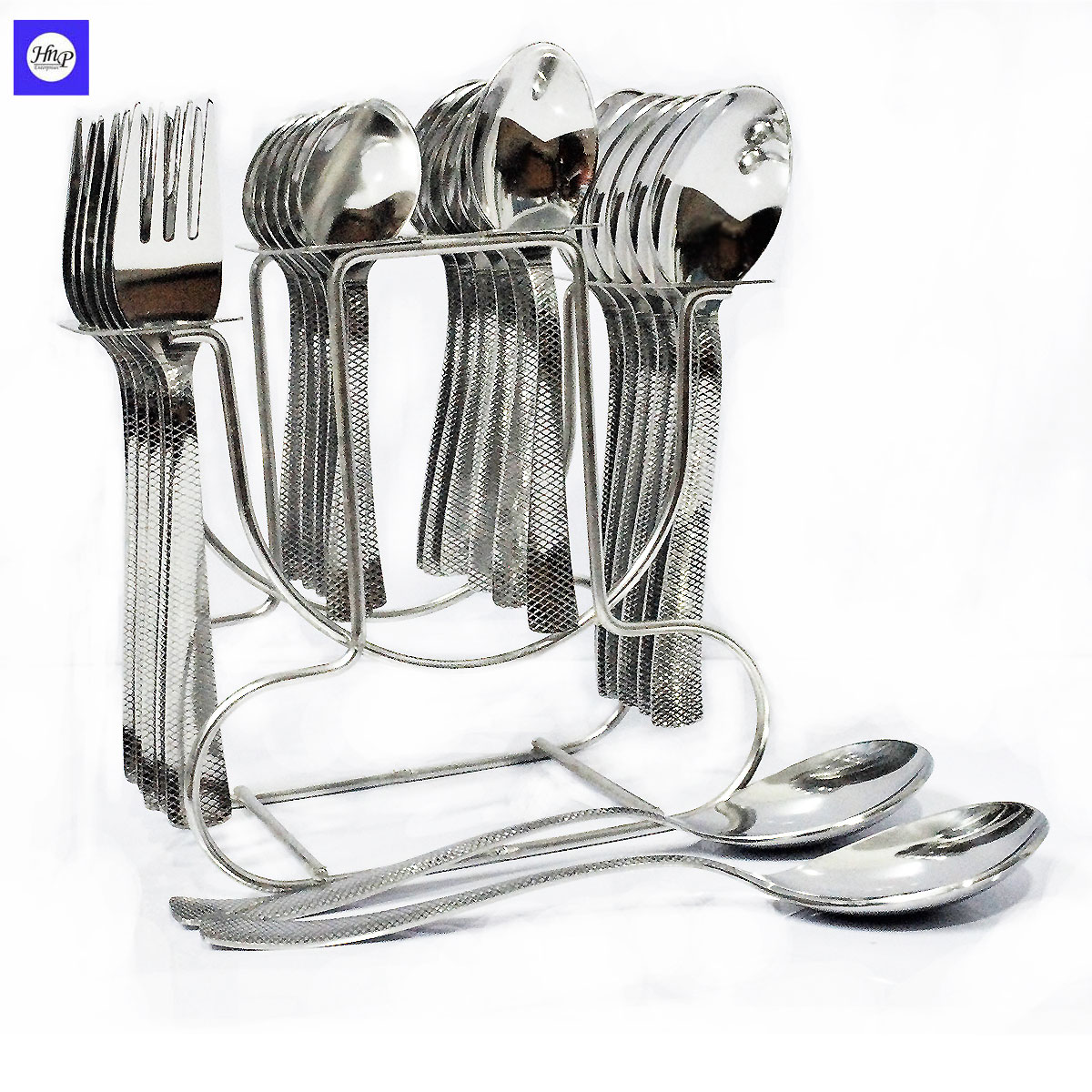 DeviDayal Stainless Steel Zigzag Handle Heavy Gauge 26 Piece Cutlery Set With Stand