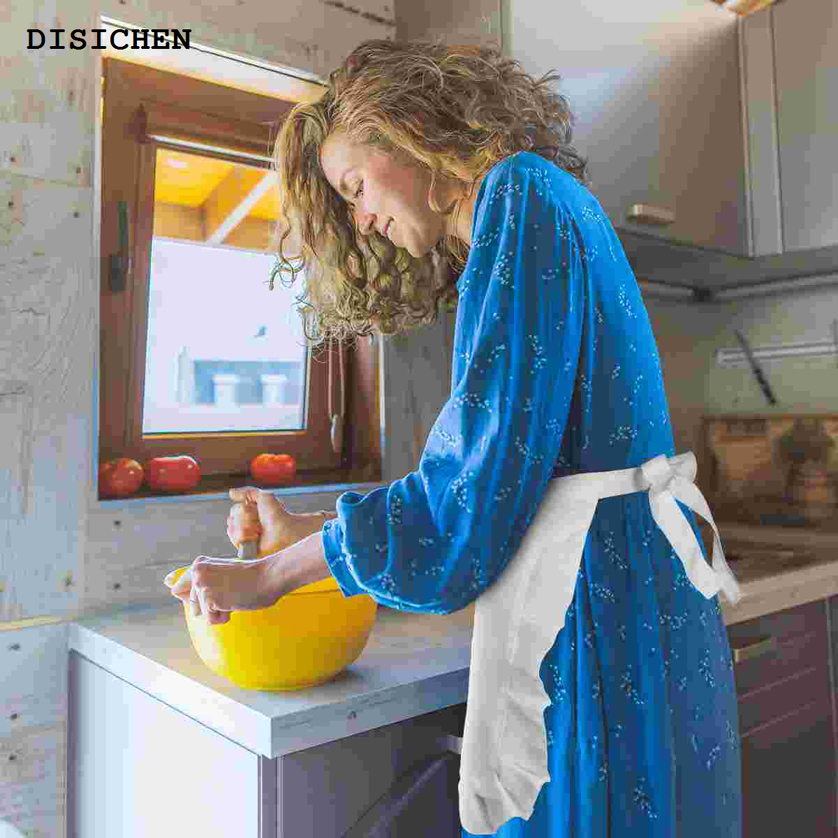 DISICHEN 2025 BESTONZON Floral Short Waist Kitchen Apron Lace Half Waist Bib Maid Costume with Pocket Kitchen Party for Women Waitress (White)