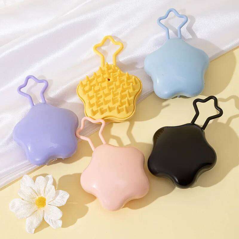Portable Bag Hanging Star Shape Wet and Dry Shampoo Hair Washing Brush Silicone Head Scalp Massage Comb