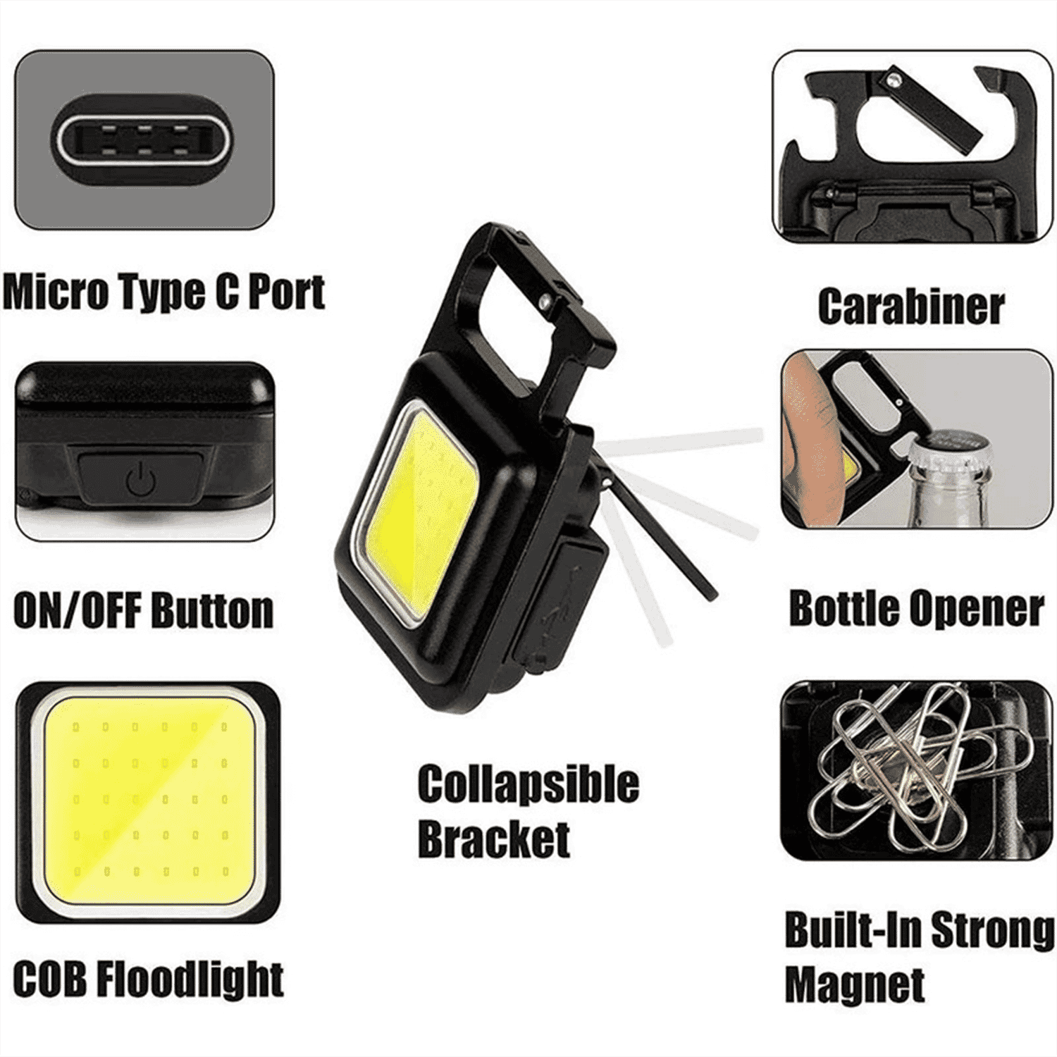 Mini LED Flashlight Work Light Portable Pocket Flashlight Keychains USB Rechargeable For Outdoor Camping Small Light