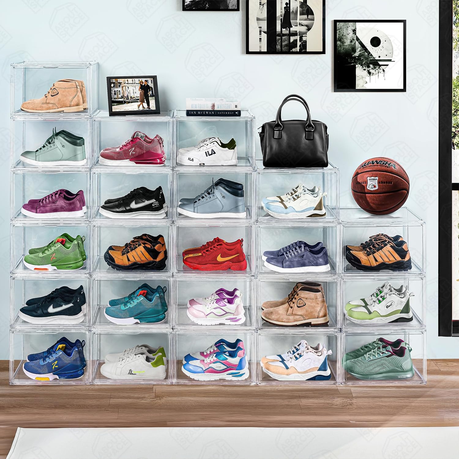 Stackable Sneaker Storage Box - Foldable with Magnetic Side Door