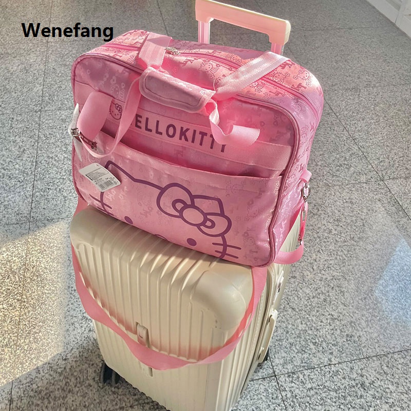 Wenefang Sanrio Hello Kitty Travel Bags Large Capacity Kawaii Messenger Bargain price Luggage Bag For Women Aeroplane Travel Backpack Shoulder Bag