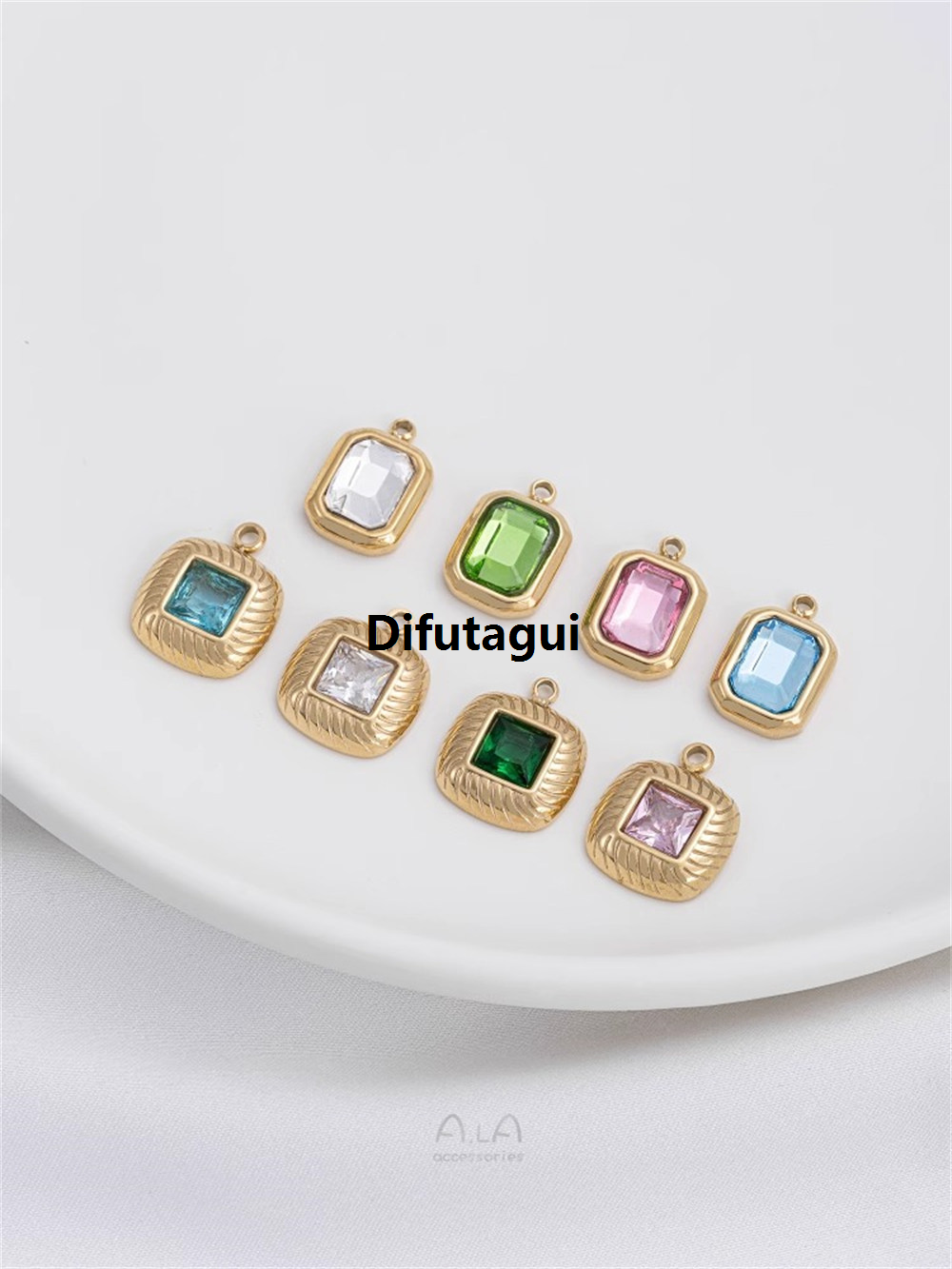 Difutagui Titanium Steel Vacuum Plating 14K Real Gold Diamond Square Rectangular New style Tag DIY Bracelet Necklace Earrings Pendant Accessories