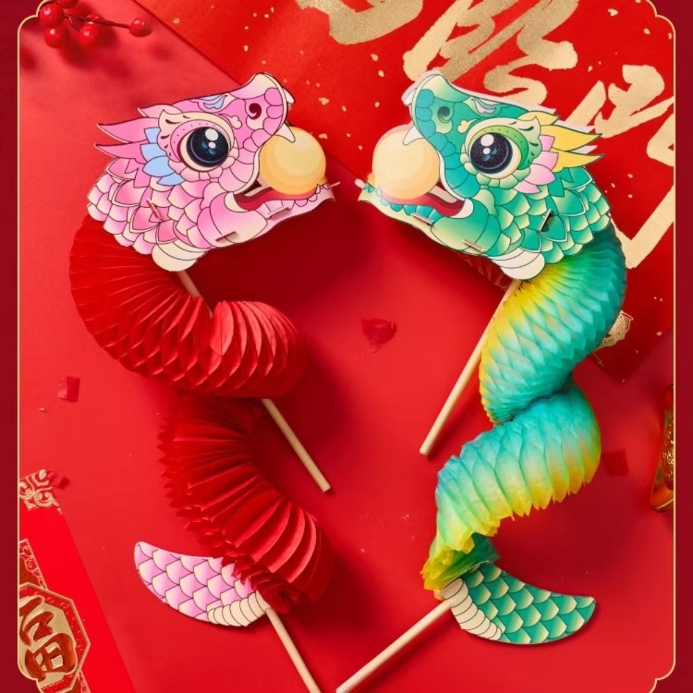 New Chinese Style Mini Paper Snake Toy Paper Flower Folding Creative Chinese Tradition Lion Dance Portable DIY Material Package Paper Honeycomb Snake Toy Spring Festival